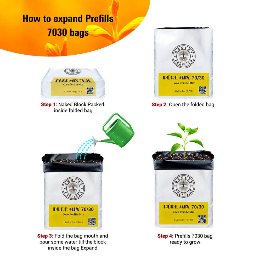 GroEzy™ 1 Gallon Prefilled 70/30 Coco Perlite Grow Bag