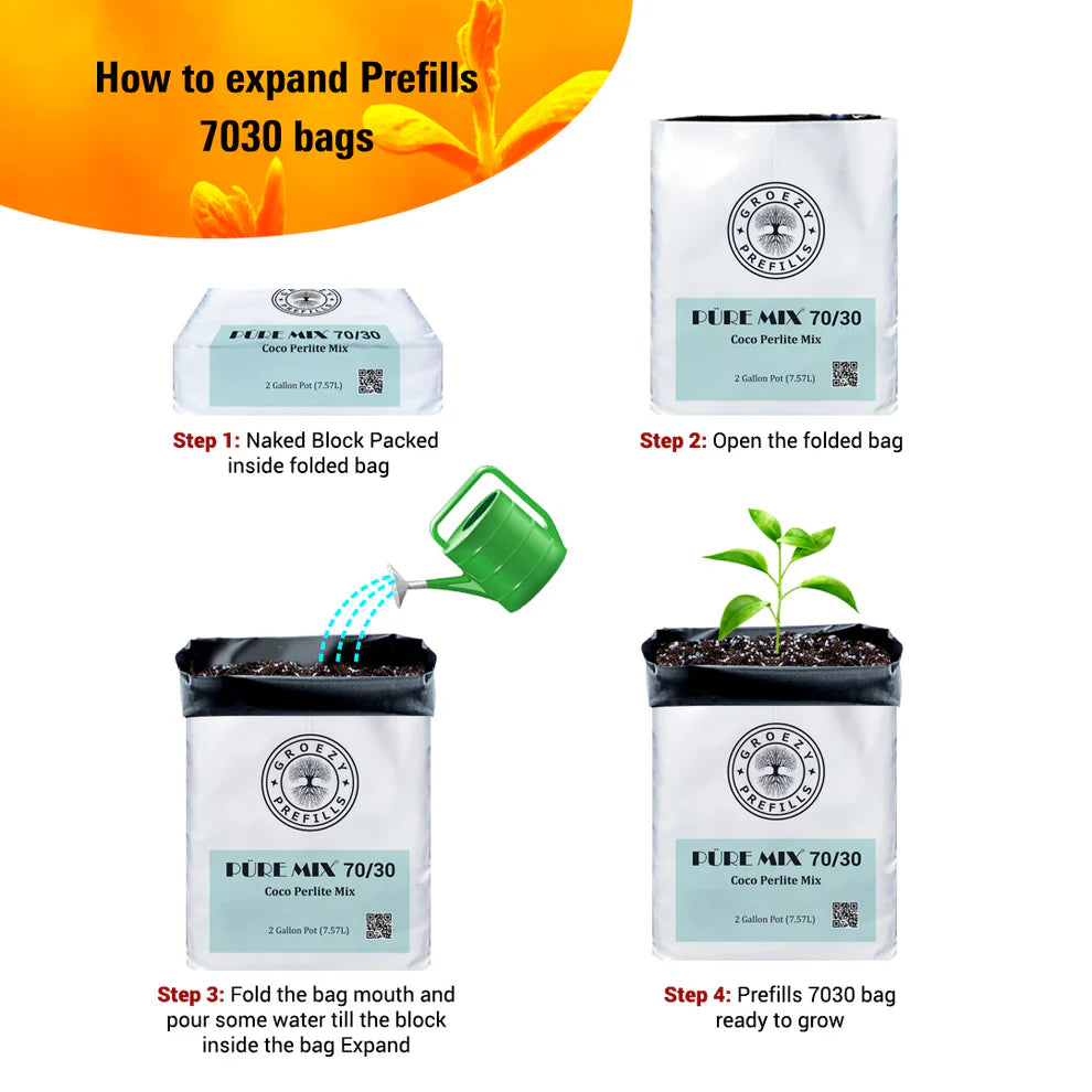 GroEzy™ 2 Gallon Prefilled 70/30 Coco Perlite Grow Bag
