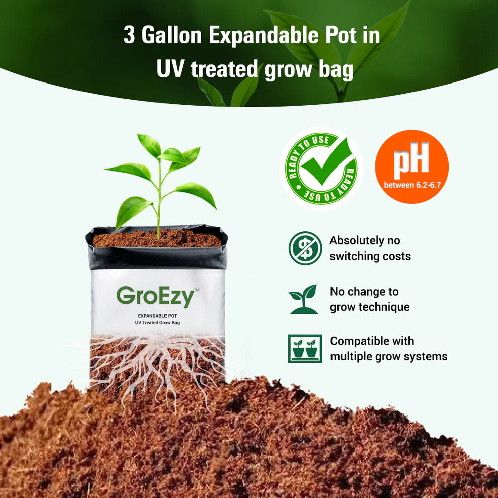GroEzy™ 3 Gallon Expandable Pot in UV treated grow bag
